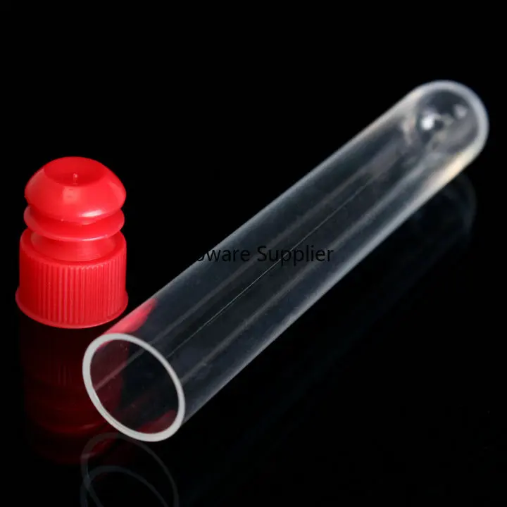 50stk 15x150mm 20 ml Klar Plast reagensglas med plast blå/rød prop skubbe hætten til skole, eksperimenter og tests
