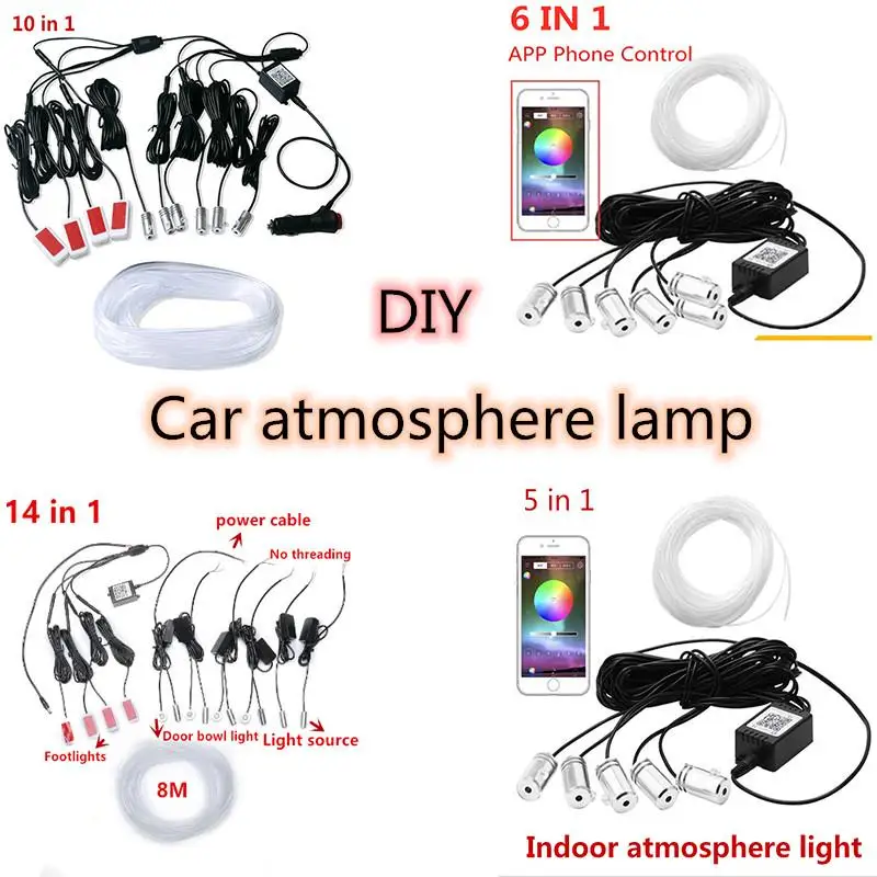 Bluetooth Auto Fleksible Lamper Bil Atmosfære Omgivende Lys Indretning App Sound Control Trådløs RGB Neon Led Strips