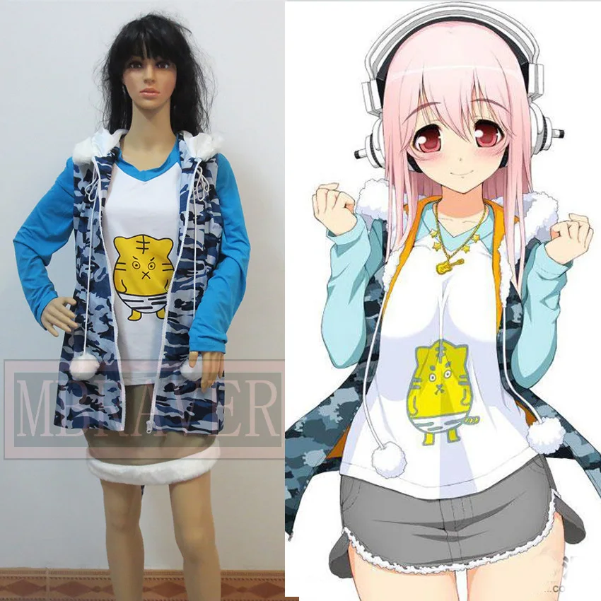 Anime Super Sonic Cosplay Costume Party Lolita Kjole Tiger T-shirt +Kat Jakke + Nederdel Version Sæt Casual Hele Passer