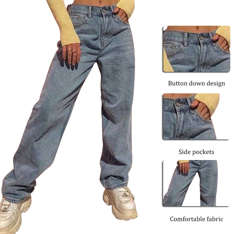 Laamei 2021 Høj Talje Løs Komfortable Jeans Kvinder Plus Size Fashion, Afslappet Lige Bukser Mødre Jeans Vaskes Boyfriend Jeans