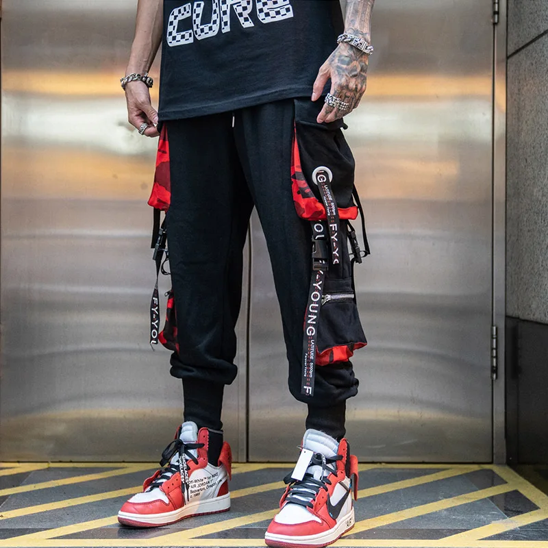Mænd Hip Hop Sort Cargo Bukser joggere Sweatpants Overalls Mænd Bånd Streetwear Harem Bukser Kvinder Mode Bukser