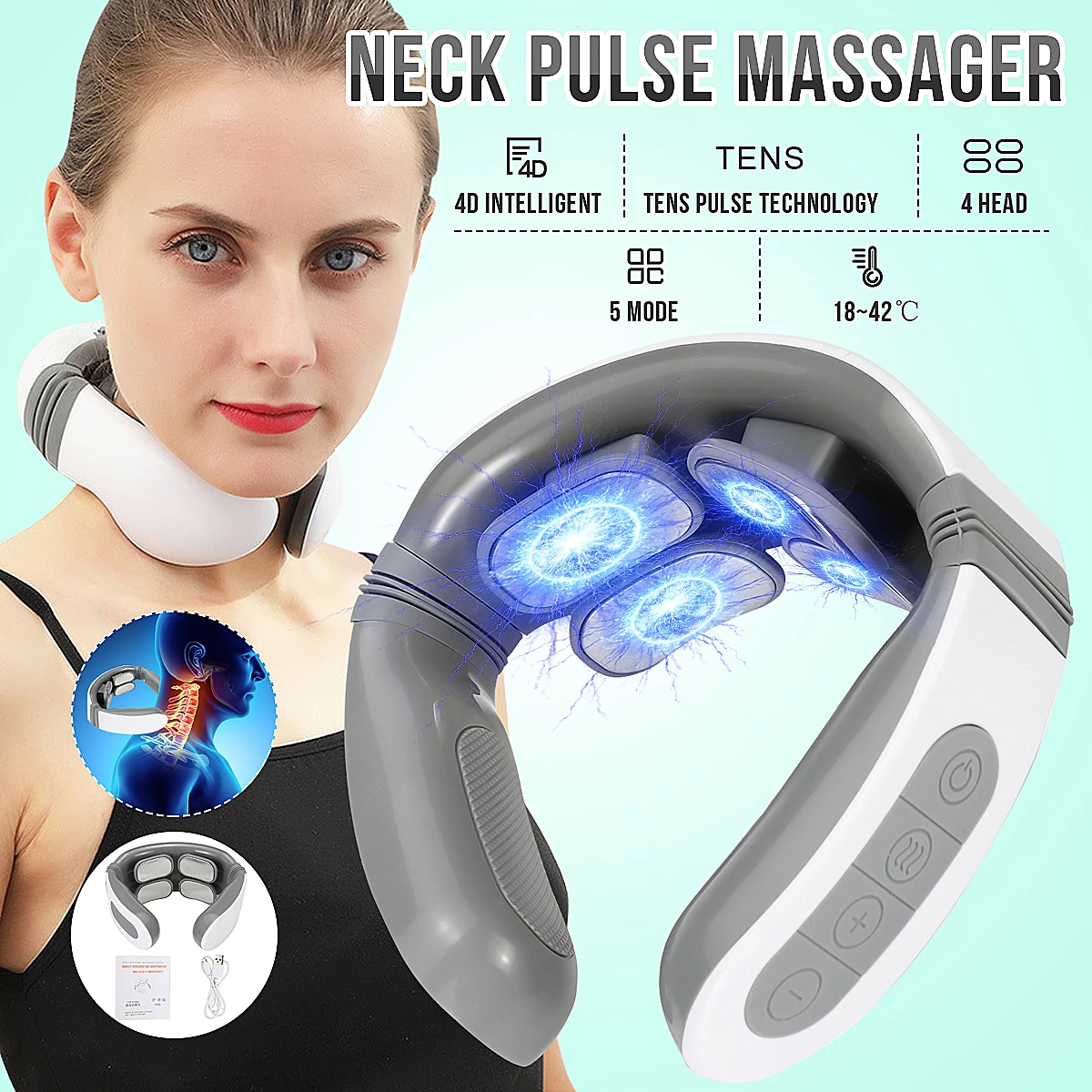 3 Modes 4 Hoveder Smart El-Nakke og Skulder Massageapparat smertelindring Af Sundhedspleje Afslapning halshvirvel Physiotherap