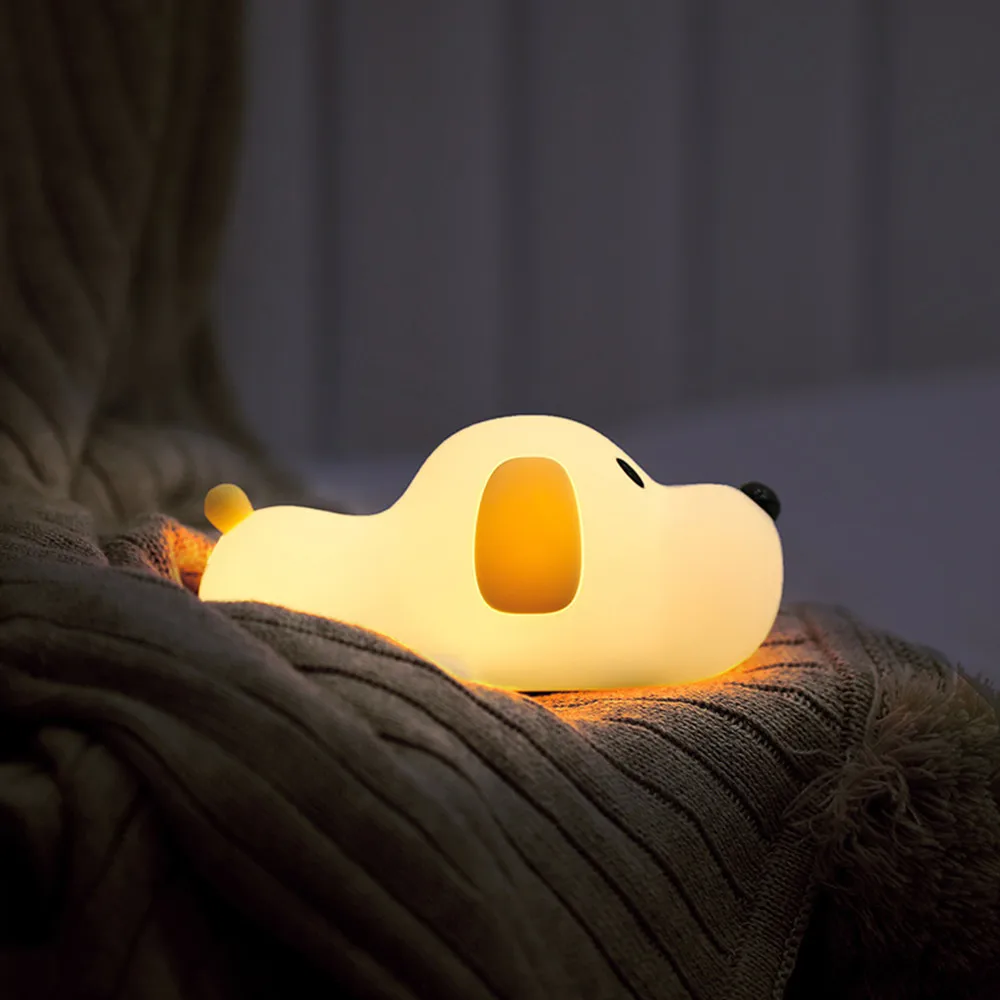 Tegnefilm Dog LED Nat Lys Touch Lampe kan Dæmpes Timer Genopladelige Silikone Hvalp Soveværelse Lampe for Børn Baby Gave