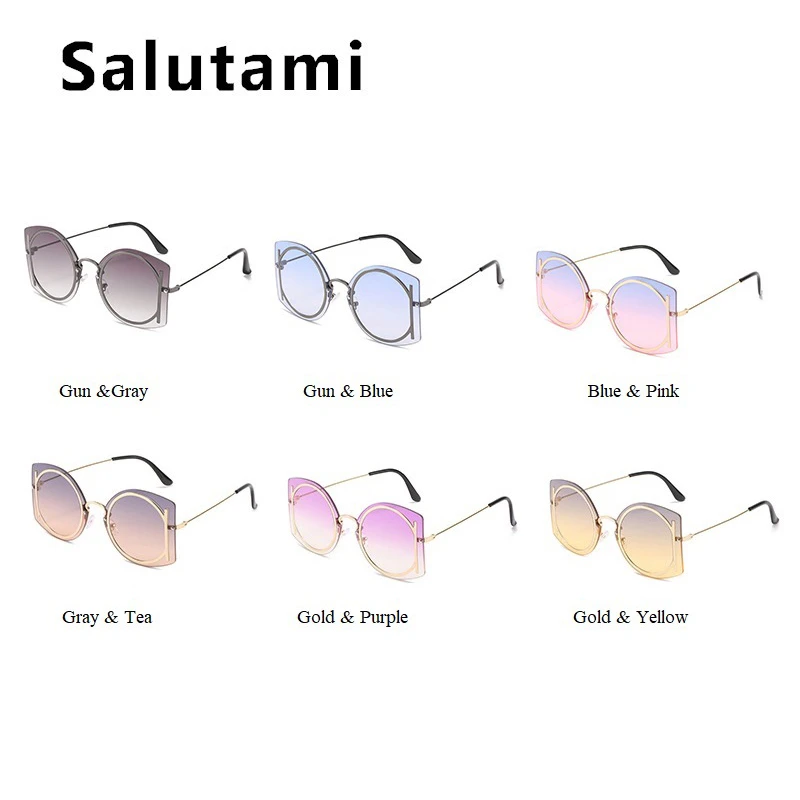 2021 Nye Brand Runde Solbriller Til Kvinder Vintage Uindfattede Overdimensionerede Legering Sol Briller Kvindelige Gradient Elegante Grå Pink Nuancer