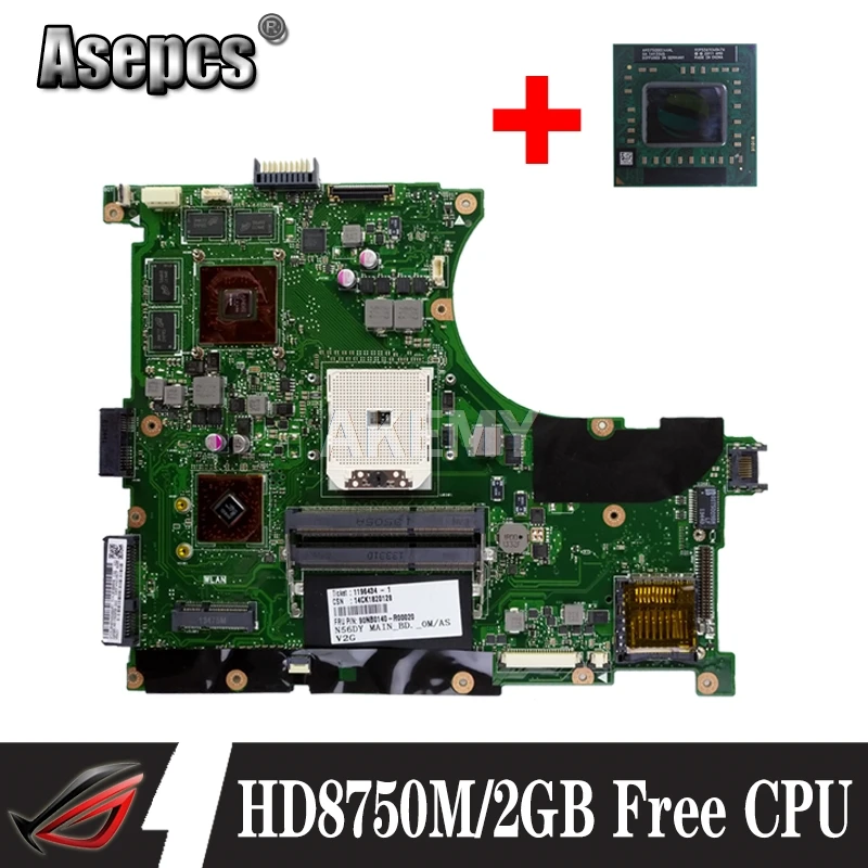 For Asus N56V N56VM N56VB N56V N56VJ N56VV laptop bundkort bundkort arbejde originale HD 8750M/2GB Gratis 4 kerner 3.2 GHZ CPU