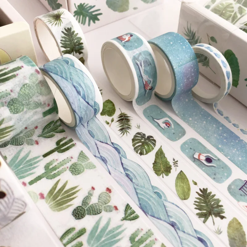 8 stk/sæt blå Hval Ocean Washi Tape Sæt til Dekoration Tidende DIY Scrapbooking Kawaii Mærkat Mærkat Masking Tape