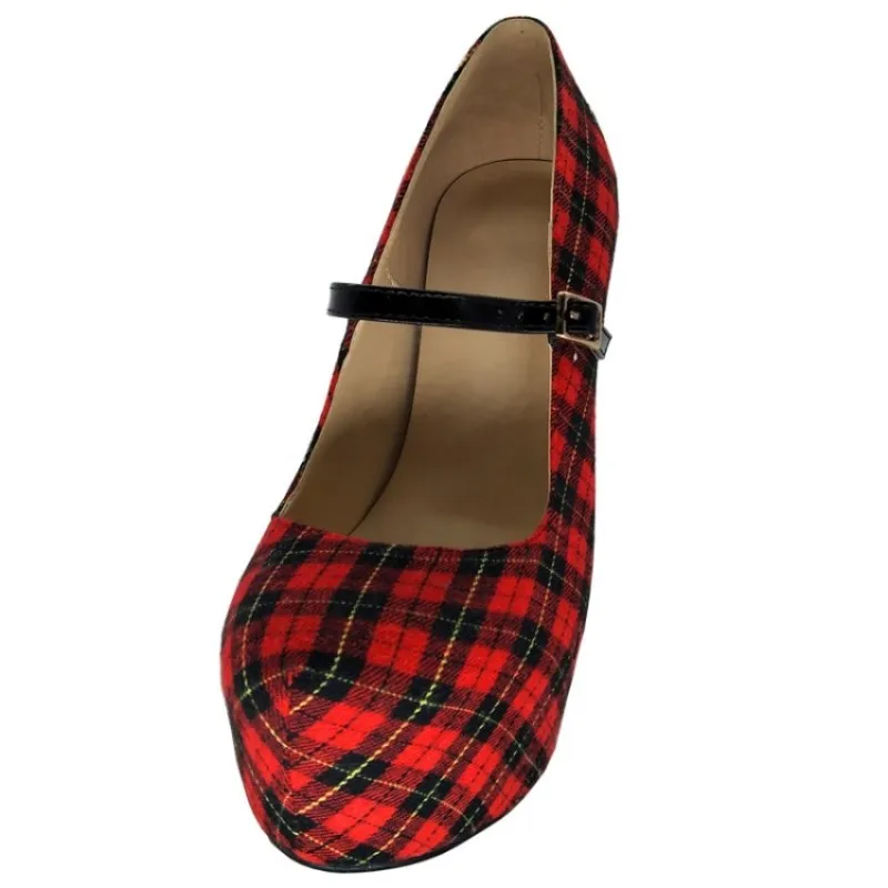 SHOFOO sko,Elegante stilfulde kvinder sko, rød plaid, ca 14,5 cm høj-heeled sko, rund tå pumper.STØRRELSE:34-45