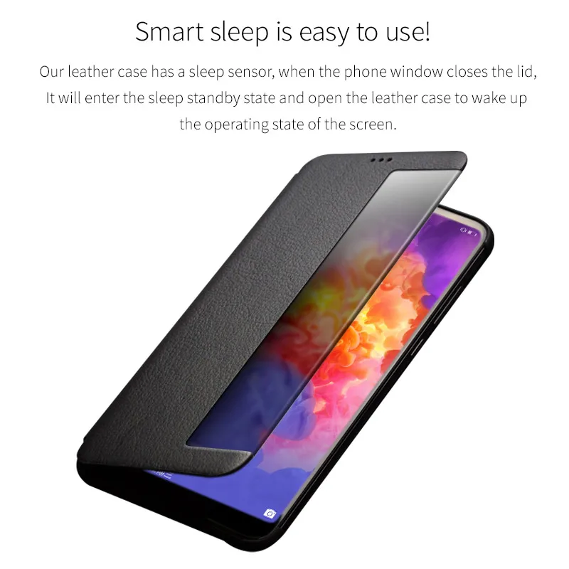 QIALINO Ægte Læder Vindue Flip Case til Huawei Ascend P20 Smart View Sove Vækning Funktion Phone Cover til Huawei P20 Pro