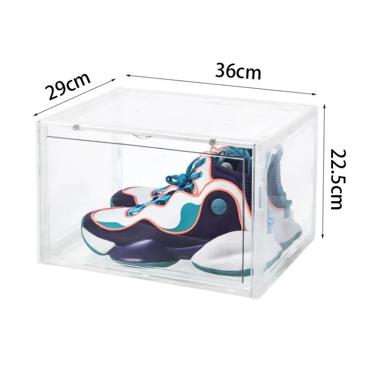 Magnetisk gennemsigtige sko kasse Akryl opbevaring støvtæt high-top basketball sko display skoskab flip sko kasse