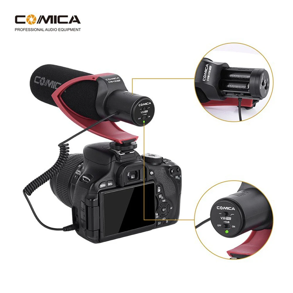 Comica CVM-V30 PRO Kamera, Mikrofon, Elektrisk supernyre Retningsemte Kondensator Video Mikrofon til Canon Nikon Sony DSLR