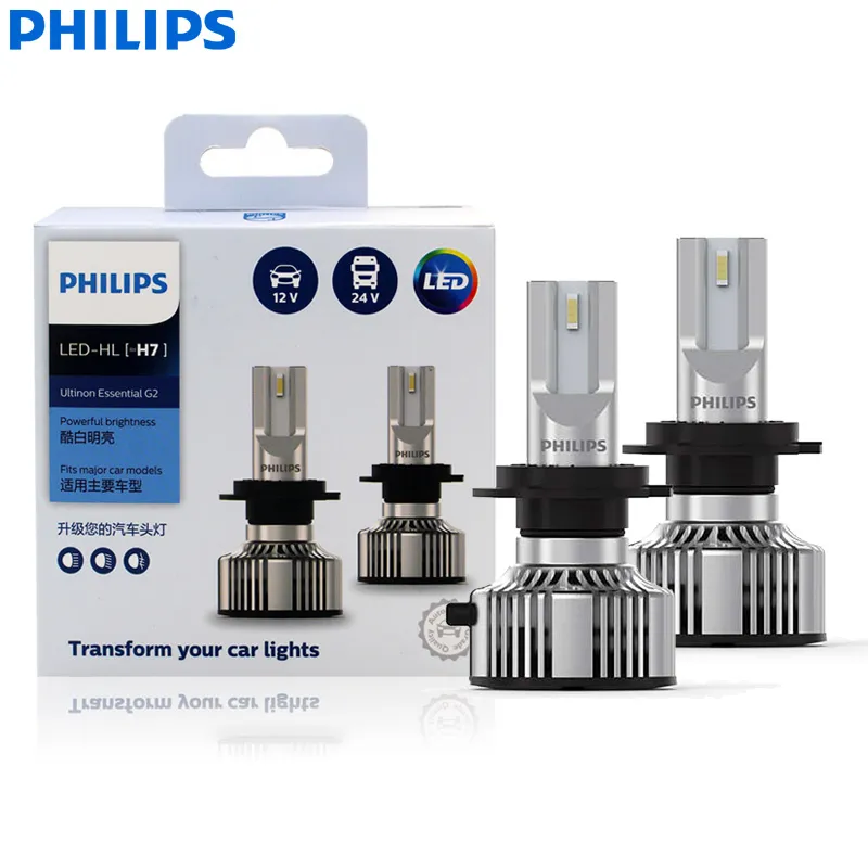 Philips Nye Ultinon Afgørende Gen2 LED H7 12/24V 20W 6500K Super Hvidt Lys Bil Forlygte LED Auto Lamper 11972UE2X2 (Pakke med 2)