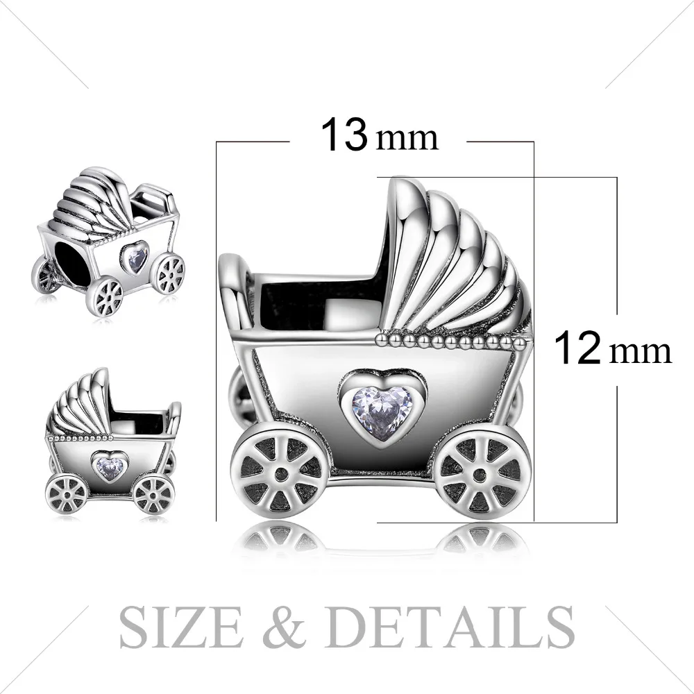 Jewelrypalace Baby Klapvogn Charm I 925 Sterling Sølv Cubic Zirconia Perler Charme Fit Armbånd Bedste Gaver Til Kvinder Jubilæum