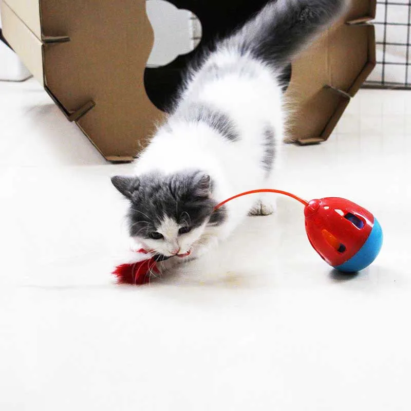 Kæledyr kat tumbler utæt mad klokken fjer tygge med vocal toy naturlige fjer spil, der bruges af træning ndestructible cat toy
