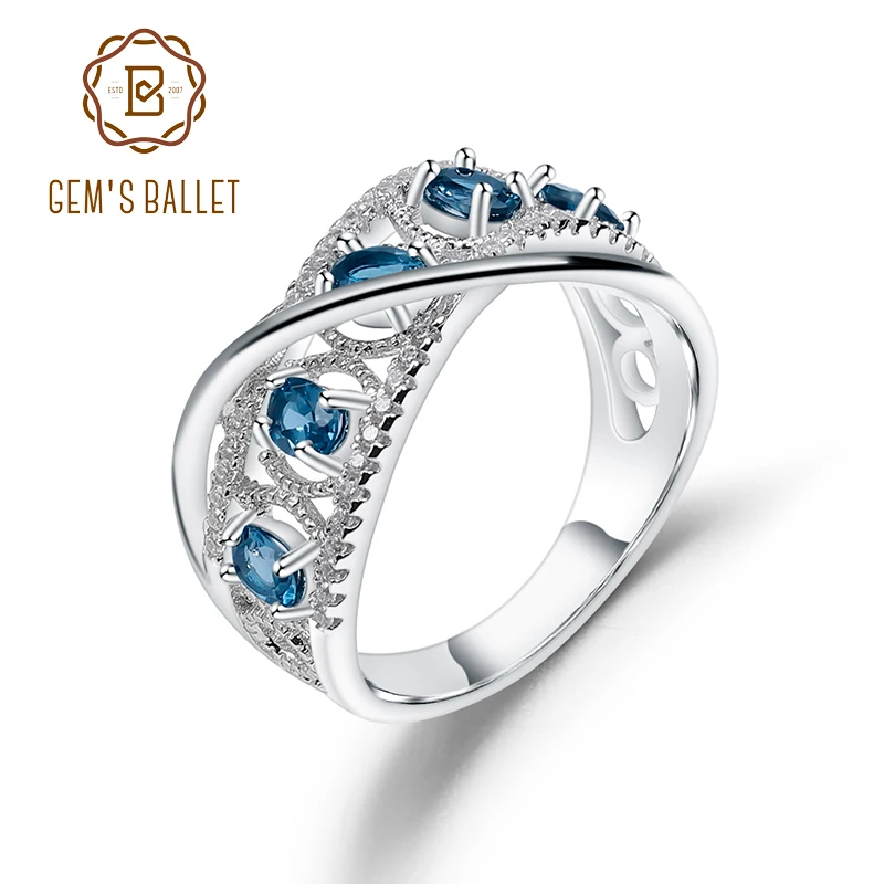 PERLE ' S BALLET 1.05 Ct Naturlige London Blue Topas Ædelsten Ringe 925 Sterling Sølv Band Finger Ring For Kvinder Bryllup Fine Smykker