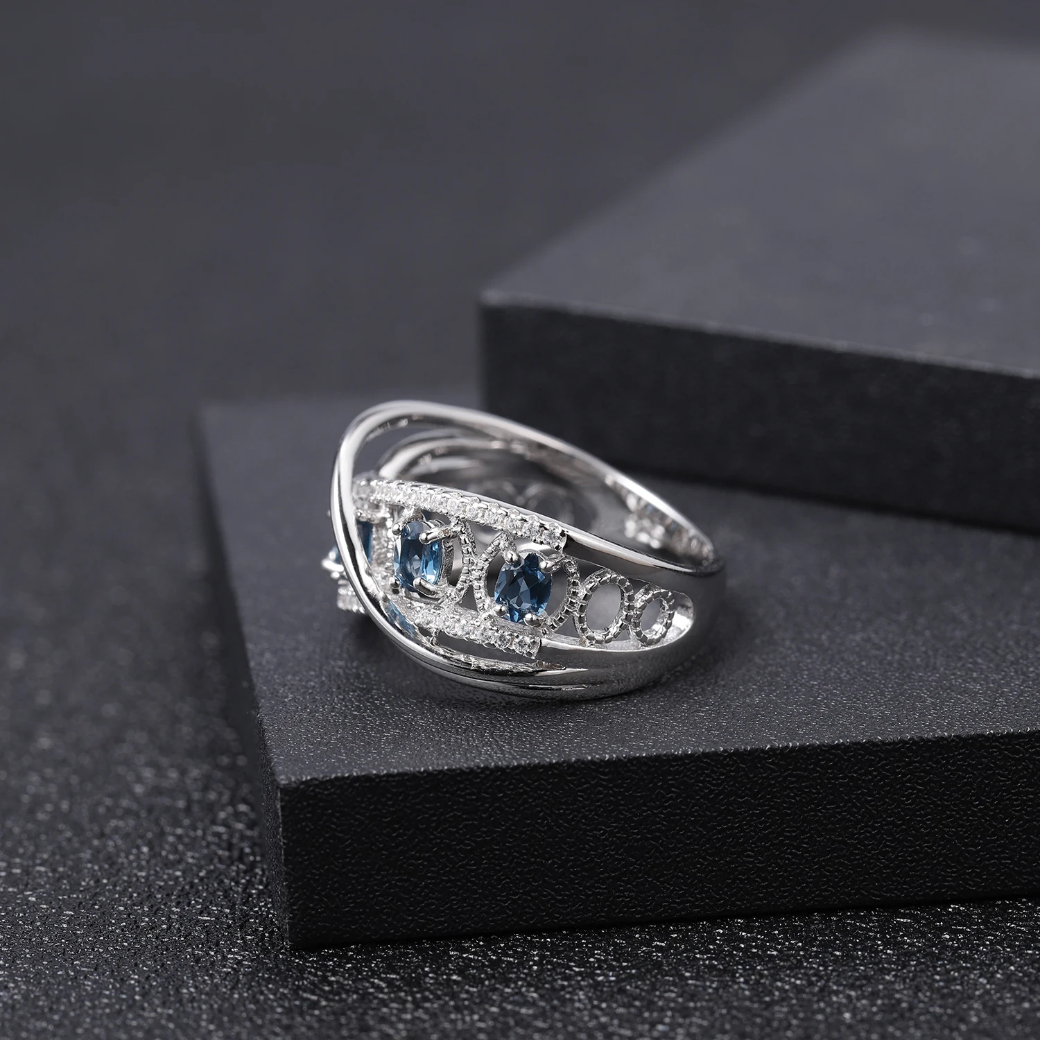 PERLE ' S BALLET 1.05 Ct Naturlige London Blue Topas Ædelsten Ringe 925 Sterling Sølv Band Finger Ring For Kvinder Bryllup Fine Smykker
