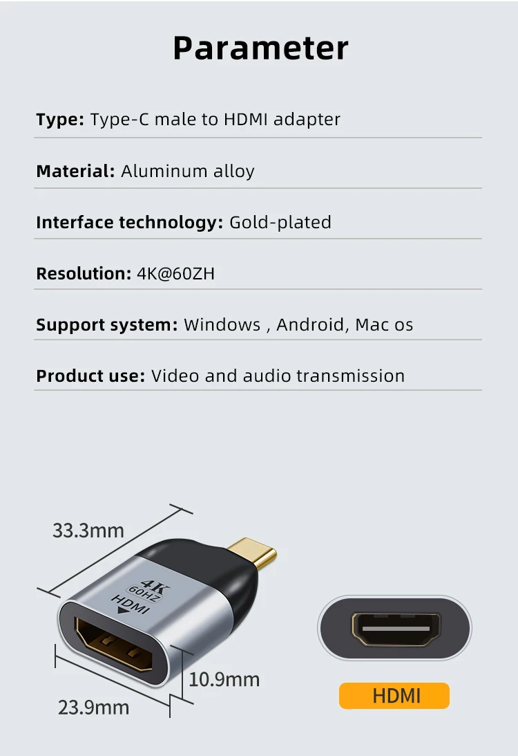 ANMONE USB Type-C til HDMI-compatib/VGA/DP HD Video Converter 4K-60Hz Til MacBook Huawei Samsung Xiaomi USB-C Type C Adapter