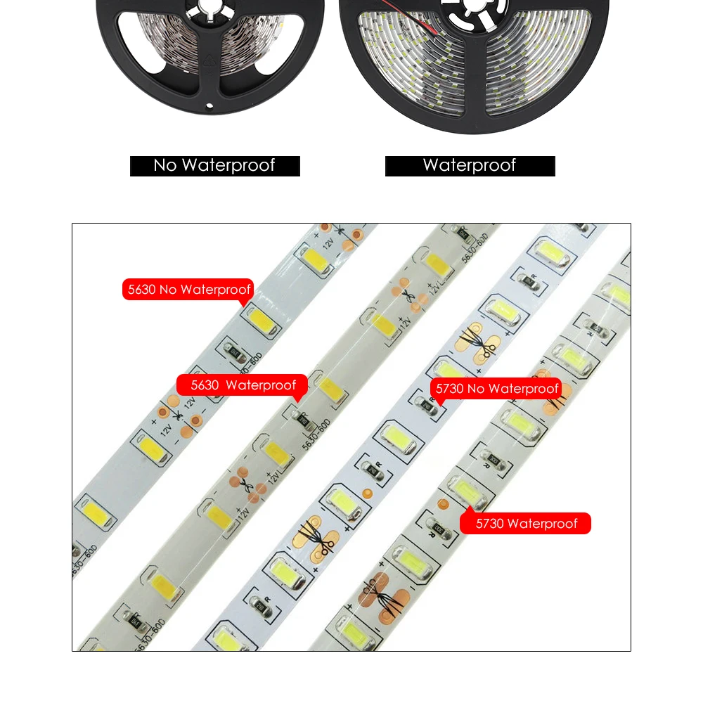 5m LED Strip 5730 5630 Fleksibel Vandtætte LED Bånd 300 LEDs 12V Bånd Lysere end 5050 LED Strip Light Kold Hvid/Varm Hvid