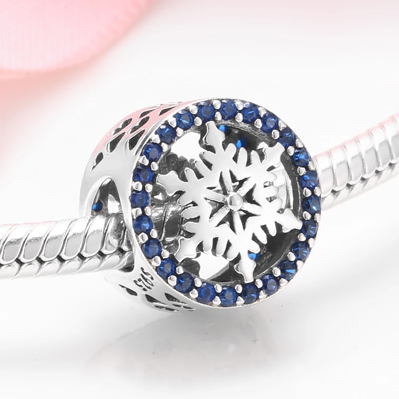 Nye 925 Sterling Sølv, Blå CZ snefnug Perler Passer Oprindelige Europæiske Charme Armbånd, Mode Smykker at Gøre 2019