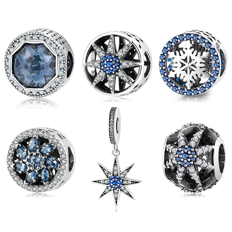 Nye 925 Sterling Sølv, Blå CZ snefnug Perler Passer Oprindelige Europæiske Charme Armbånd, Mode Smykker at Gøre 2019