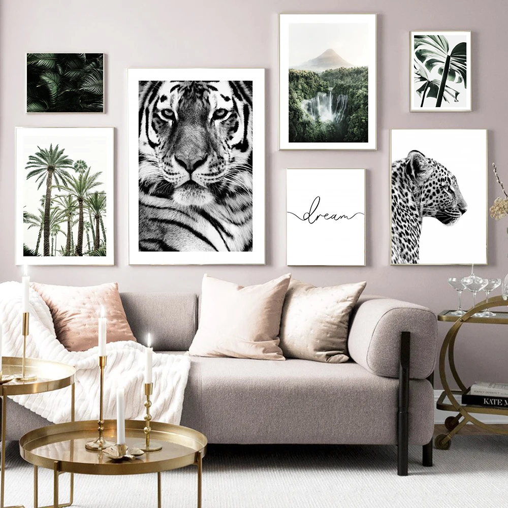 Skandinavisk Plakat Drøm Print Leopard, Tiger Monstera Palm Leaf Væg Kunst Billedet Lærred Maleri Nordiske Moderne Boligindretning