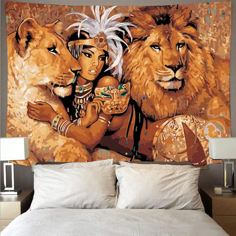 Skønhed udyret lion wolf gobelin olie maleri kunst print gobelin psykedelisk væggen hænger strand håndklæde, polyester og tyndt tæppe yoga