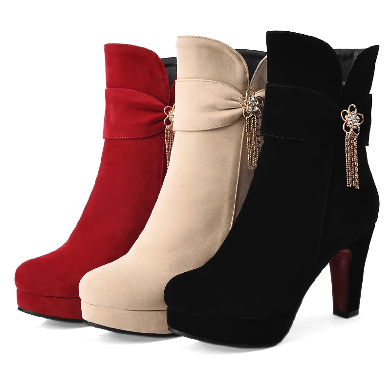 Kvinder casual høj kvalitet, sort høj hæl støvler dame casual street støvler med side lynlås lady køligt efterår & vinter sko e2303