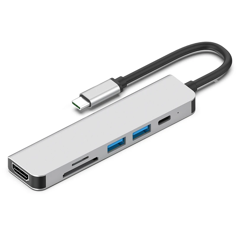 USB-C-Hub 6-i-1 USB-C til HDMI Adapter 4K@30Hz 2 USB3.0 SD/TF Kort Læser PD 3.0 til NS Skifte Type C Bærbare computere
