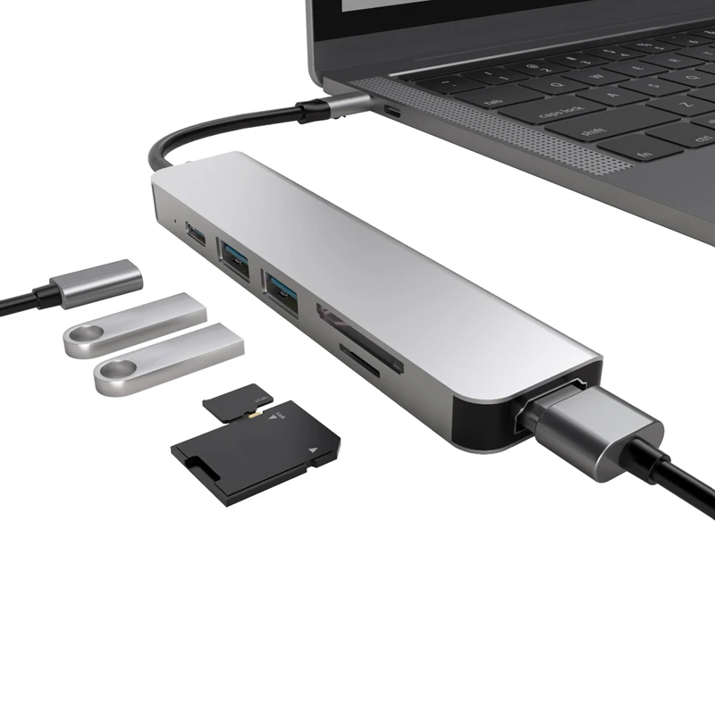USB-C-Hub 6-i-1 USB-C til HDMI Adapter 4K@30Hz 2 USB3.0 SD/TF Kort Læser PD 3.0 til NS Skifte Type C Bærbare computere
