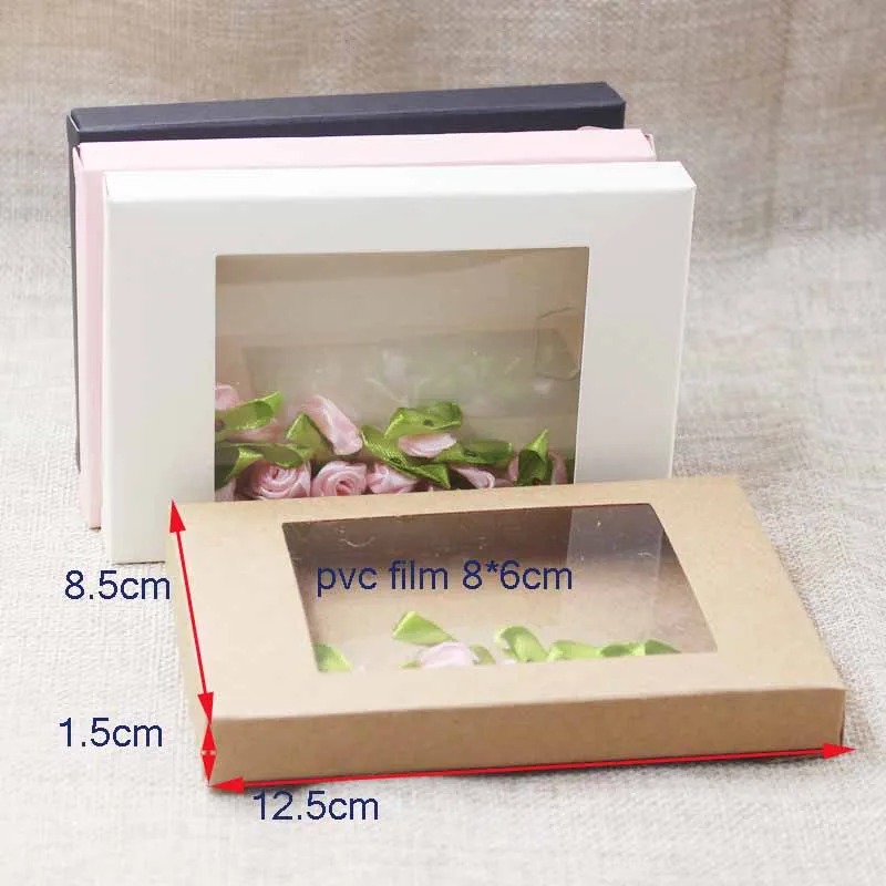Deluxe-multi farve papir gave pakke& display box med klar pvc vindue bryllup slik favoriserer arts&krafts pakke max 10stk