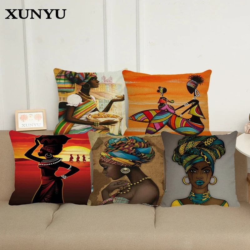 XUNYU Design Afrika Maleri Kunst Indtryk Eksotiske Dekoration Stil Sofa Smide Pude Dække Bomuld Olie Maleri Pude
