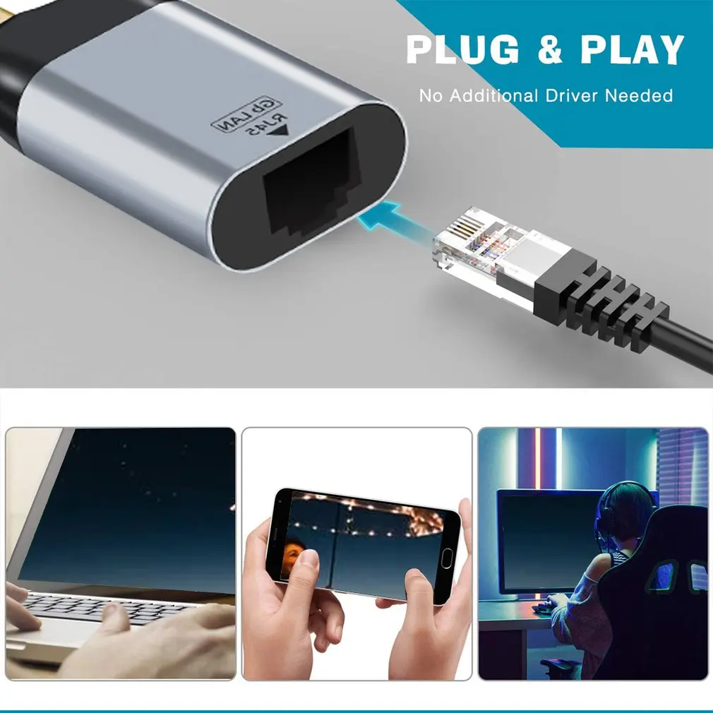 USB-C til Ethernet-Adapter Kabel Oprettelse Aluminium USB-C til RJ45 LAN-Netværkskort, der er Kompatible med Thunderbolt 3