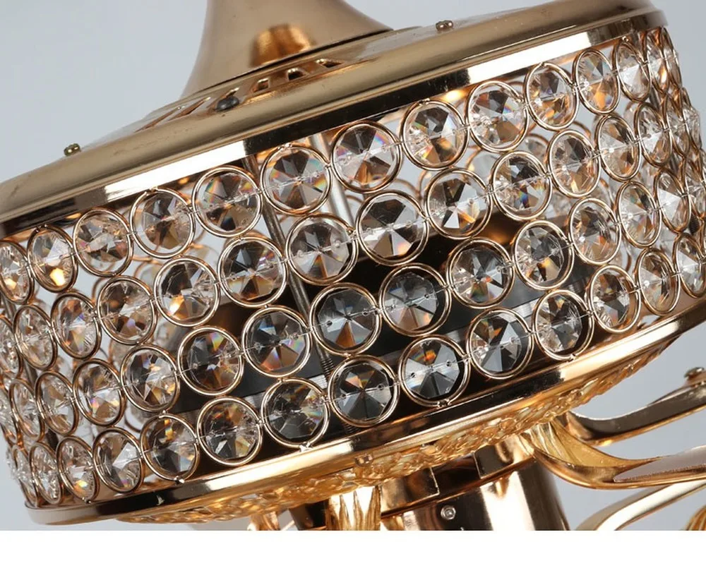 52 tommer Crystal LED Loft Ventilator Lys Landet Retro Europæisk Stil Strygejern Blad Fans Lys ventilator-lampe soveværelse indretning ceeling
