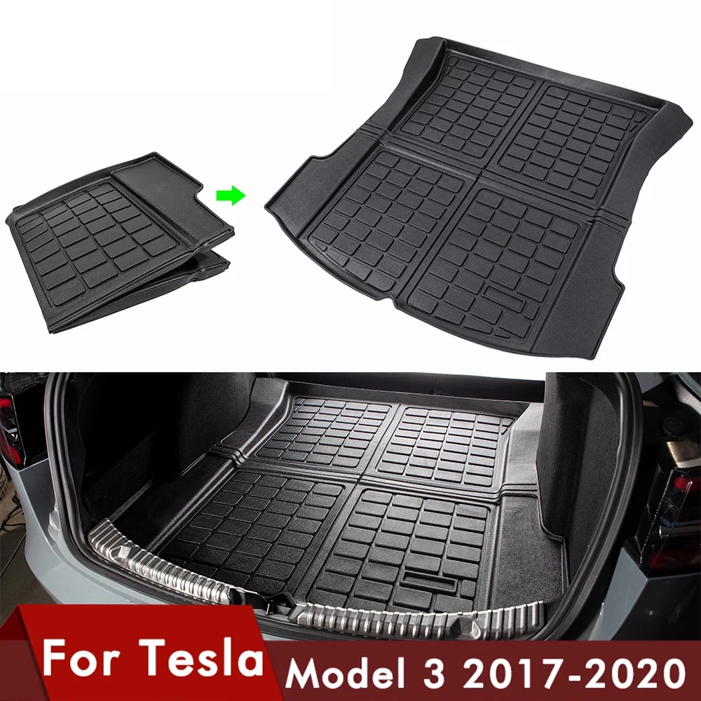 Foldbar Bil Bagfra Kuffert Måtte Til Tesla Model 3 Er Der Vandtæt Beskyttende Puder Auto Skuffe-Gulvtæppe Fragt Protector Mat