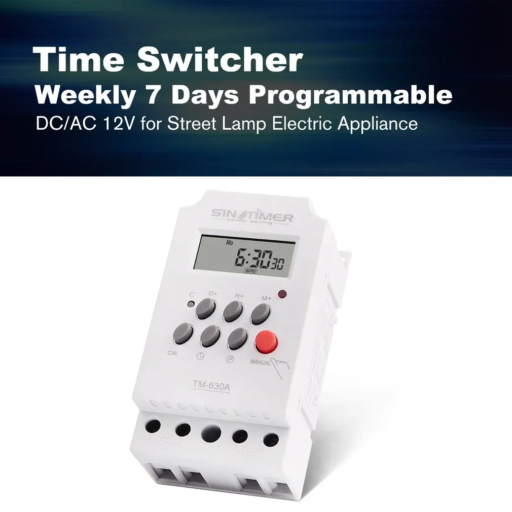 SINOTIMER 12V, 30A Ugentlige 7 Dage Programmerbare Digitale Tid Switch Relæ Timer Kontrol til Elektriske apparater med Vækkeur