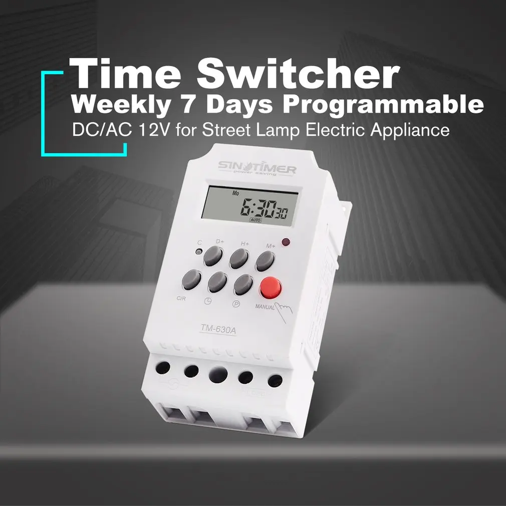 SINOTIMER 12V, 30A Ugentlige 7 Dage Programmerbare Digitale Tid Switch Relæ Timer Kontrol til Elektriske apparater med Vækkeur