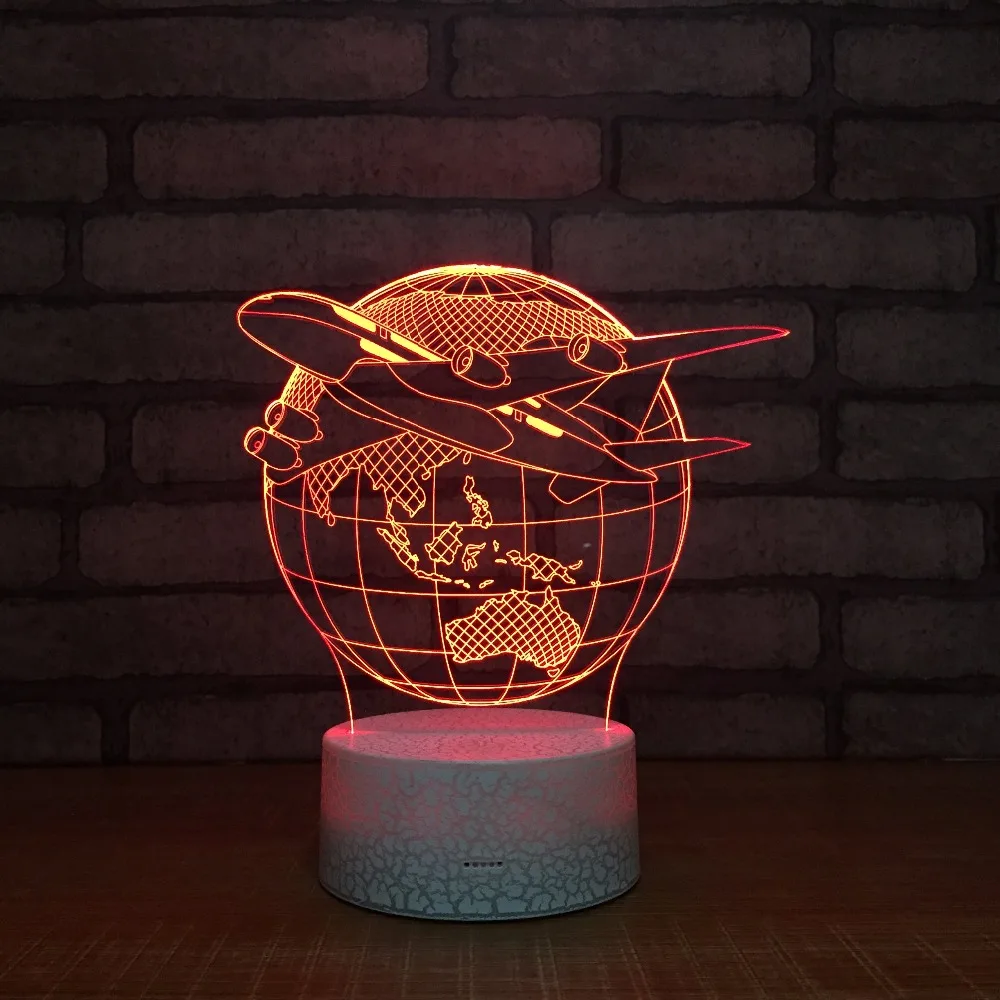 Air Plane Jorden Model 3D-Nat Lys-LED bordlampe Optisk Illusion, Soveværelse Belysning 7 Farver Skiftende Humør Lampe For Børn Gave