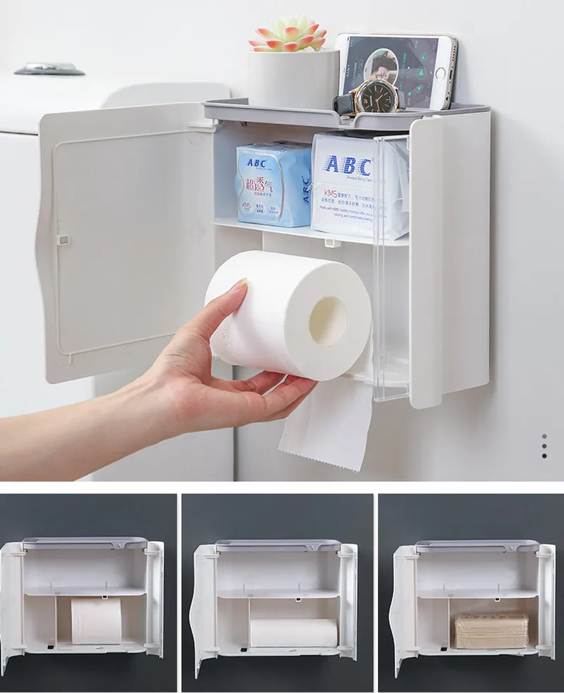 Toilet Papir Hylde vægmonteret Tissue Box WC Papir Indehavere Papir Håndklæde Holdere til Badeværelse Badeværelse Tilbehør Gratis Stansning