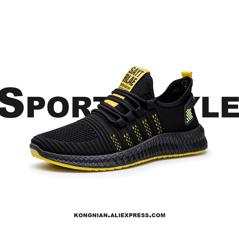 Hot Salg I Sydøstasien Sommeren Casual Sneakers til Mænd 39-44 Sport Style Åndbar Mesh Bærbare Black Lace-Up Running Sko