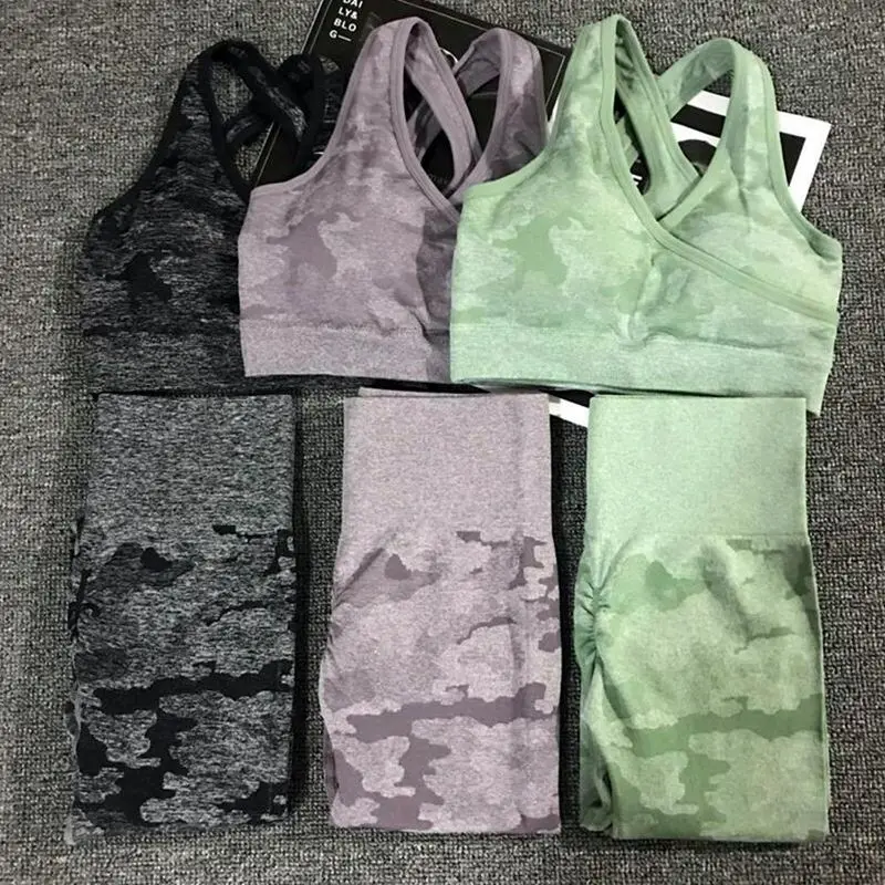 2020 Ny Farve Camo Yoga sætter Kvinder og Problemfri Camouflage Toppe/Bukser Fitness Sport Høj Talje FITNESSCENTER Camo Trænings-og Passer Træning Sæt