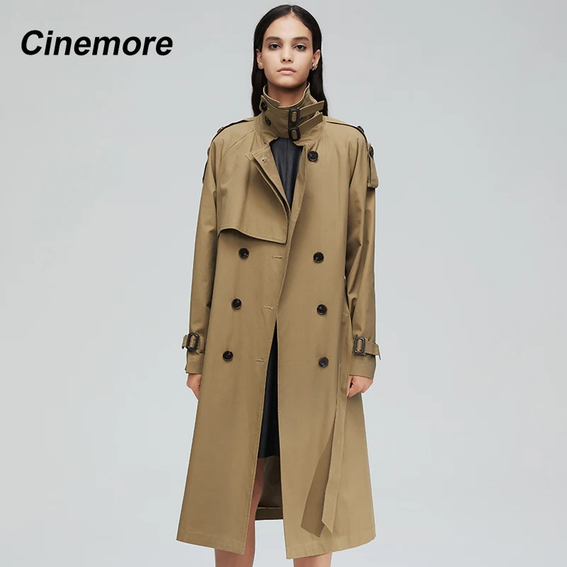 Cinemore 2020 Nye ankomst efteråret top trench coat kvinder dobbelt breasted lang overtøj til dame høj kvalitet frakke kvinder 9003