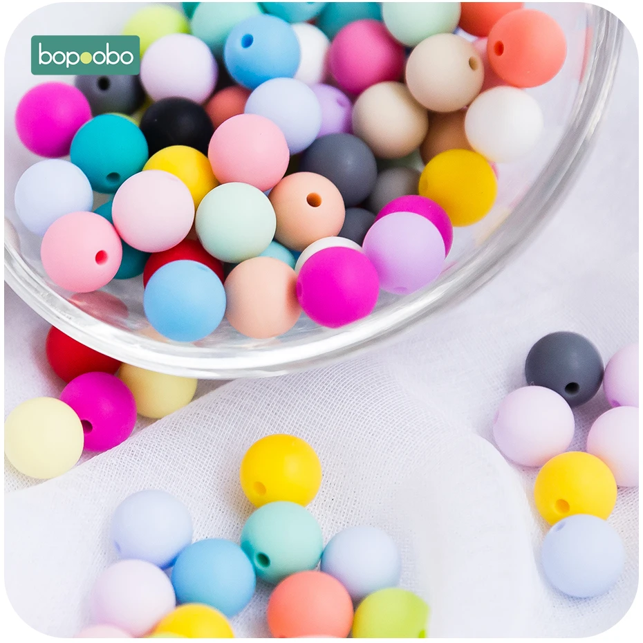 Bopoobo 200pc Baby Begyndervanskeligheder fødevaregodkendt Silikone Perler 12mm Tyggetabletter Produkter Diy Halskæde Vedhæng, Perler BPA Gratis Baby-Bideringen