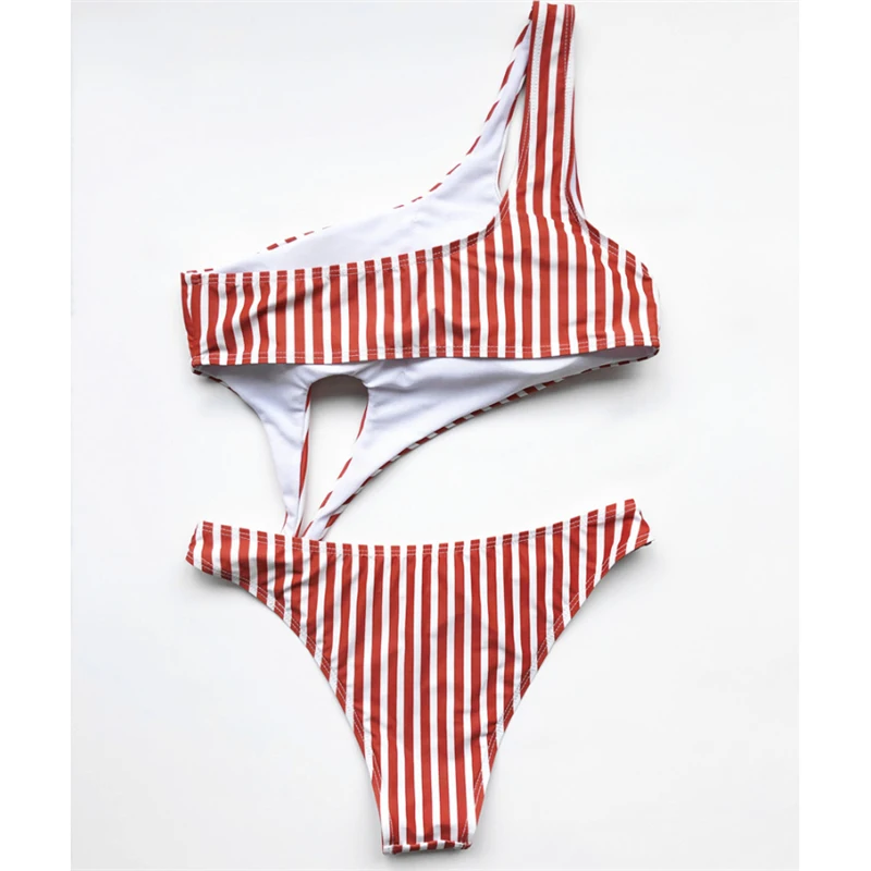 GNIM Stripe Bikini Badetøj Kvinder 2020 Sexet Hule Ud Svømme badedragt Ene Skulder Brasilianske Badedragt Kvinder Et Stykke Biquini