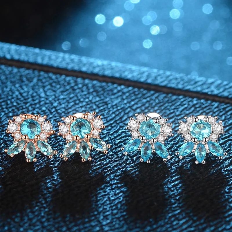 Bague Ringen Trendy Gemstone Øreringe til Kvinder Individuel Karakter Sølv 925 Akvamarin Smykker Zircon Guld Farve Kvindelige