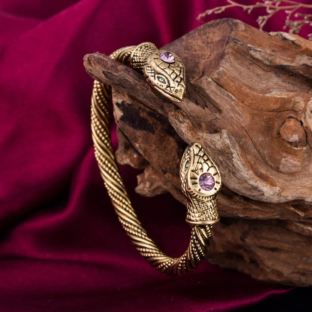 Skyrim Sexede Slange Armbånd med Pink/Blå Krystal Vintage Egyptiske Smykker dobbelt kærligt hjerte Cuff Bangle Kvinder, Armbånd til Valentinsdag