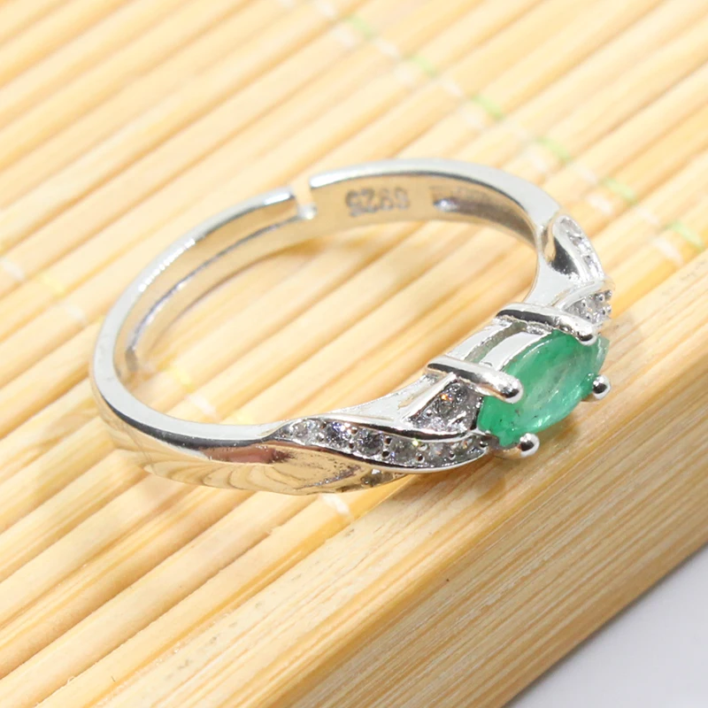 Ny mode naturlige smaragd ring 3 mm * 6 mm ægte smaragd sølv ring sterling sølv emerald engagement ring til kvinde