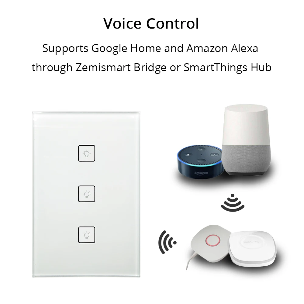 Zigbee OS, Standard-3 Bander Smart Light Switch Arbejde med Alexa, Google Startside via SmartThings Bro APP Telefon Voice Control