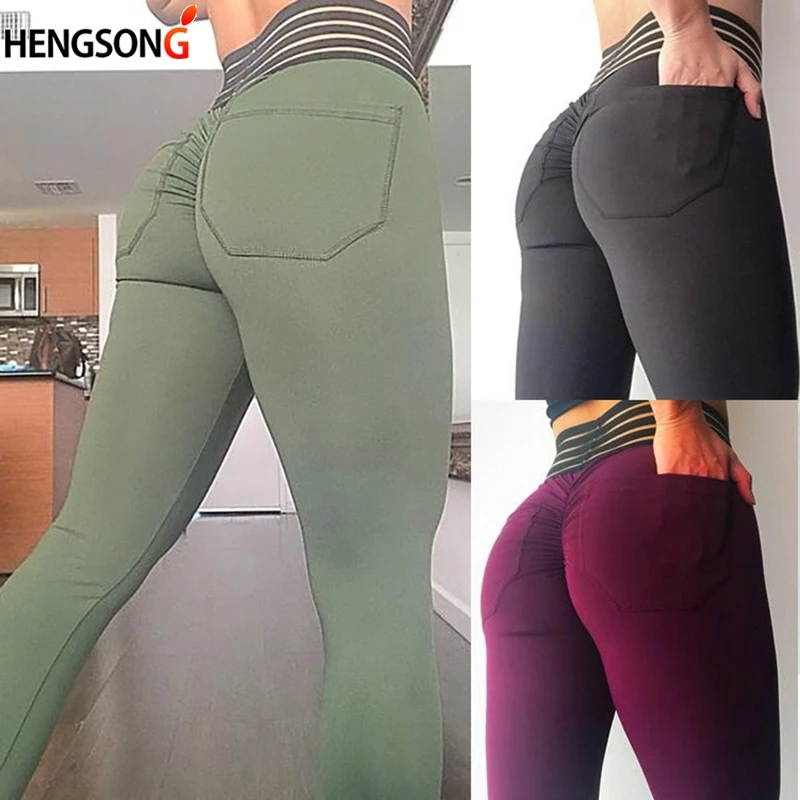 Høj talje kvinder trænings-og leggings tynde lommer ankel-længde leggins afslappet talje stribe bukser kvindelige leggings