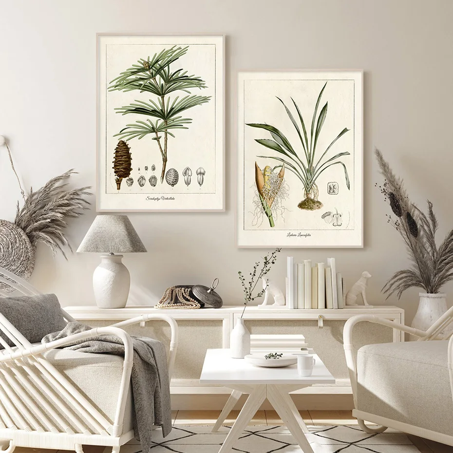 Vintage Lancifolia Larix Planter, Blade Beige Væg Kunst, Lærred Maleri Udskriver Billeder, Plakater til stuen Hjem Dekorative