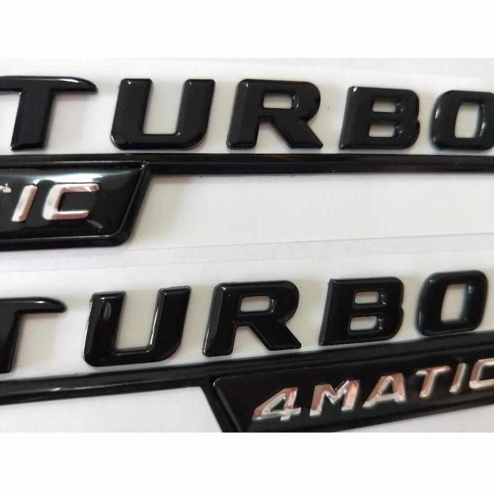 Sort højglans BITURBO TURBO 4MATIC Fender Emblem Emblemer Badges til Mercedes Benz BITURBOAMG TURBO4AMTIC BITURBO4MATIC TURBO AMG