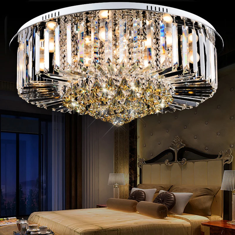 Runde desgin Led loftslampe E14 Krystal loftslampe glansmetalpræparater de cristal abajur lamparas de techo til soveværelse dagligstue